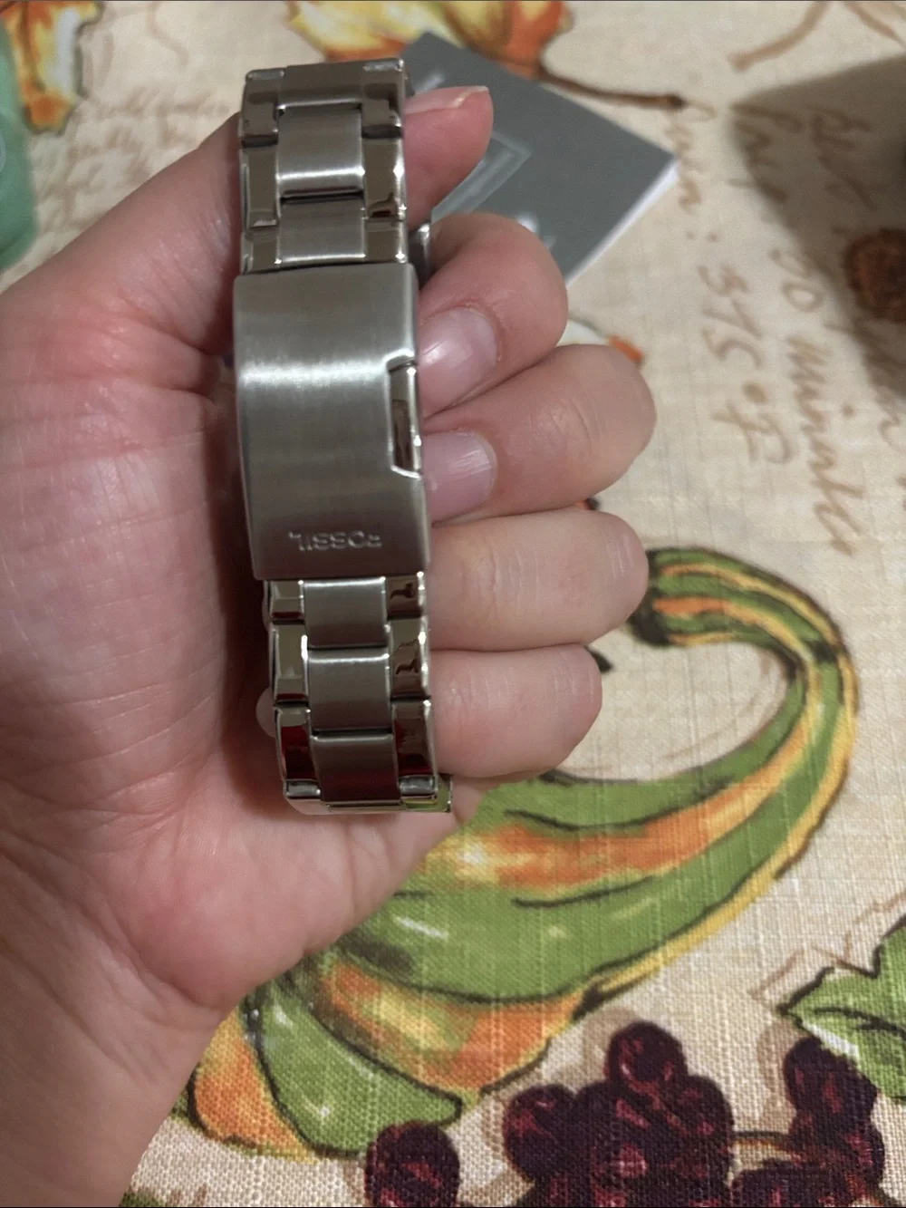 Fossil Silver Stainless Steel Men's Watch with Crystal Bezel